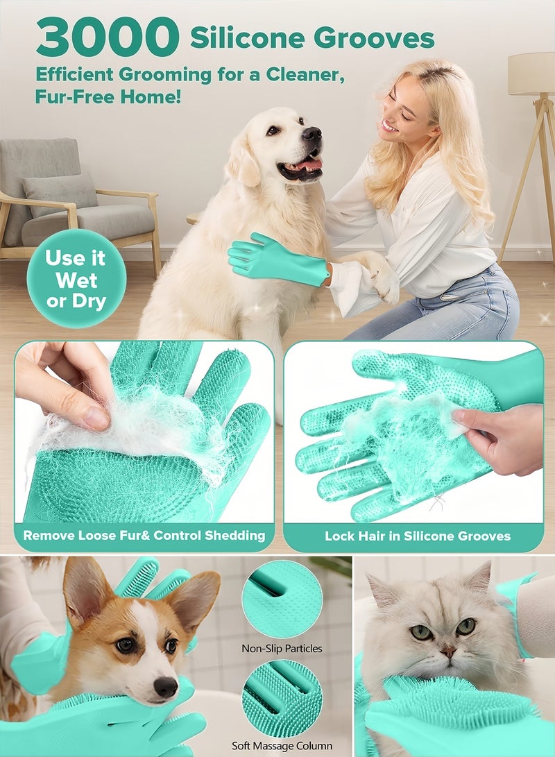 Generic Zafeen Pet Grooming Gloves - Heat Resistant Silicone with High-Density Teeth 5-Finger Design for Dog Cat Bathing Massage  - Image 4
