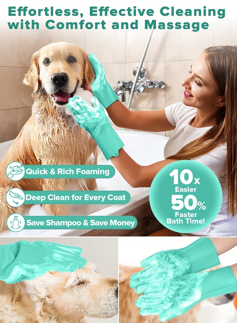 Generic Zafeen Pet Grooming Gloves - Heat Resistant Silicone with High-Density Teeth 5-Finger Design for Dog Cat Bathing Massage  - Image 3