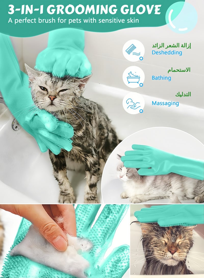 Generic Zafeen Pet Grooming Gloves - Heat Resistant Silicone with High-Density Teeth 5-Finger Design for Dog Cat Bathing Massage  - Image 2