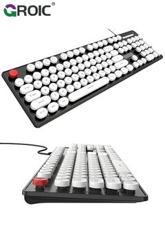 GROIC Black Wired Keyboard, 104 Keys Full-Sized Typewriter Keyboards, USB Plug and Play Office Keyboard with Number Pad, Caps Indicators, Foldable Stands for Windows, PC, Laptop, Desktop  - Image 1