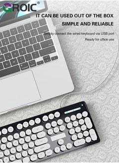 GROIC Black Wired Keyboard, 104 Keys Full-Sized Typewriter Keyboards, USB Plug and Play Office Keyboard with Number Pad, Caps Indicators, Foldable Stands for Windows, PC, Laptop, Desktop  - Image 4