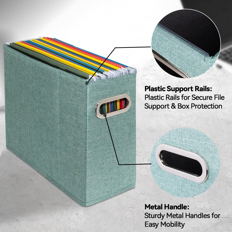 ComfortKeeper 4 Packs Letter Size File Organizer, File Folders Organizer, Fabric Storage Box, Collapsible Paper Organizer with Metal Handle, Smooth PVC Rails, Only Box (Green) - Image 4