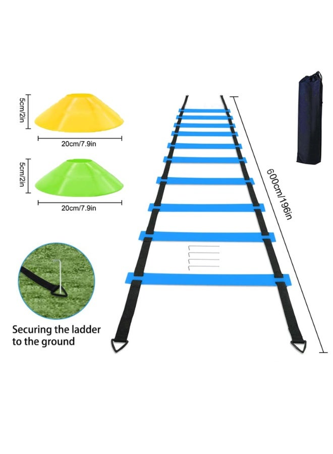 مجموعة معدات تدريب كرة القدم - سلم خفة الحركة بطول 20 قدمًا، و12 مخروطًا، و4 حواجز خفة الحركة، وحبل قفز، ومدرب ركل - مثالية للأطفال والكبار، وتدريبات القدم، وإكسسوارات كرة القدم، والهدايا - Image 2