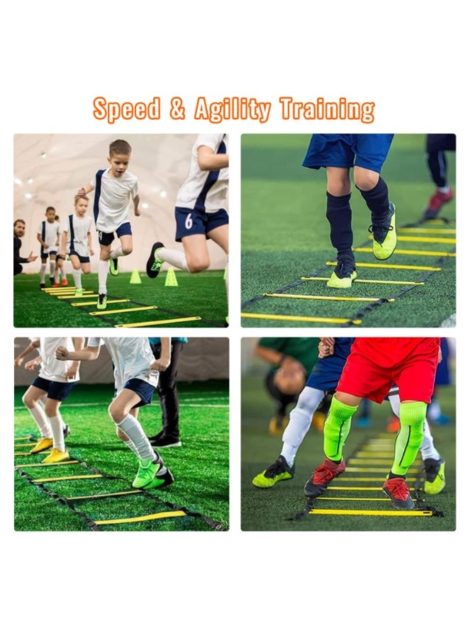 مجموعة معدات تدريب كرة القدم - سلم خفة الحركة بطول 20 قدمًا، و12 مخروطًا، و4 حواجز خفة الحركة، وحبل قفز، ومدرب ركل - مثالية للأطفال والكبار، وتدريبات القدم، وإكسسوارات كرة القدم، والهدايا - Image 4