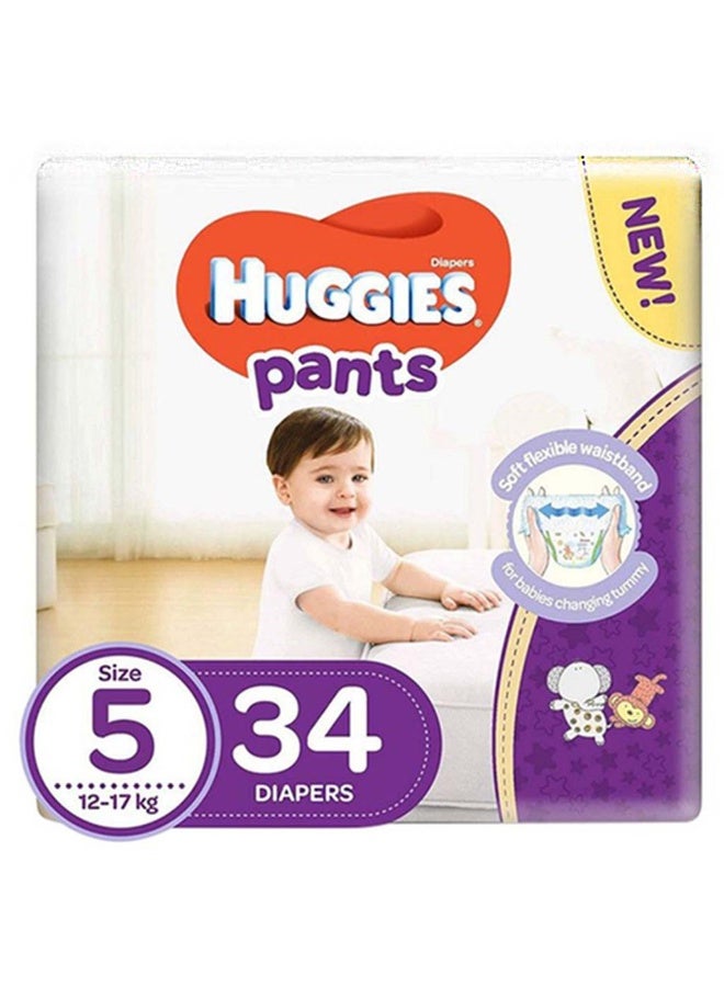 HUGGIES سراويل، حجم 5، حفاضات للأطفال من 12-17 كجم، عبوة من 34