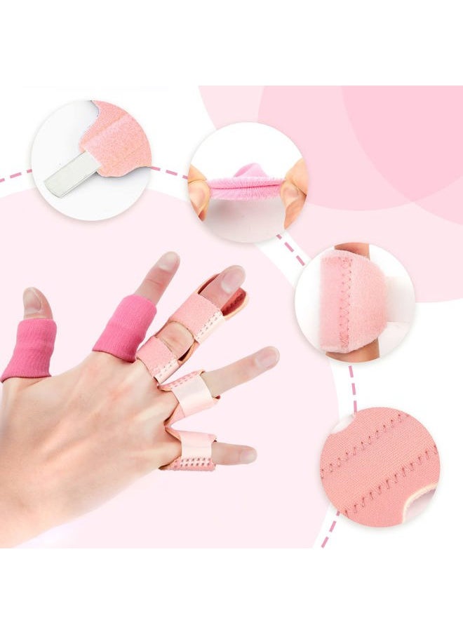 SAVITA 9pcs Trigger Finger Splints, 4pcs Finger Splints 5pcs Small Finger Sleeves Fabric Soft Finger Brace Splint for Broken Finger Protection (Pink)  - Image 4