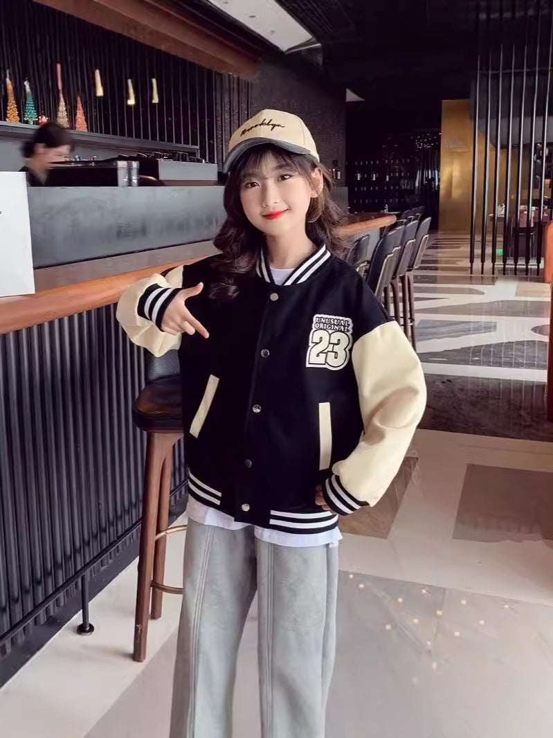 Girls' Baseball Suit Coat Children'S Jacket Top Middle And Big Children'S Casual Girls' Trendy Clothes - Image 3