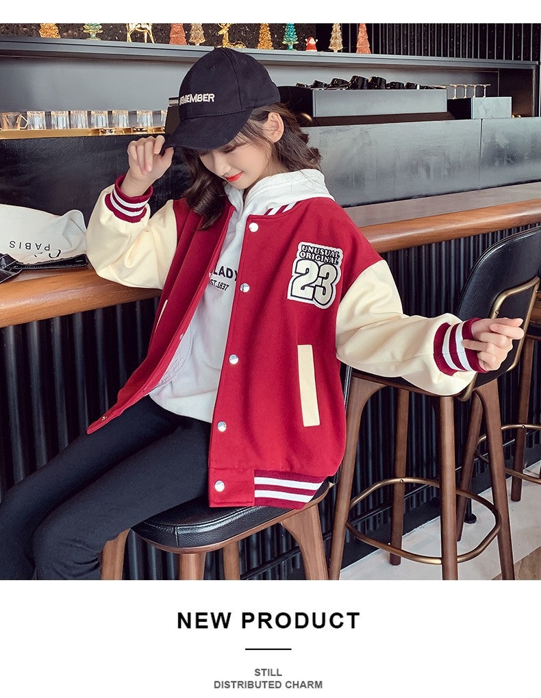 Girls' Baseball Suit Coat Children'S Jacket Top Middle And Big Children'S Casual Girls' Trendy Clothes - Image 1