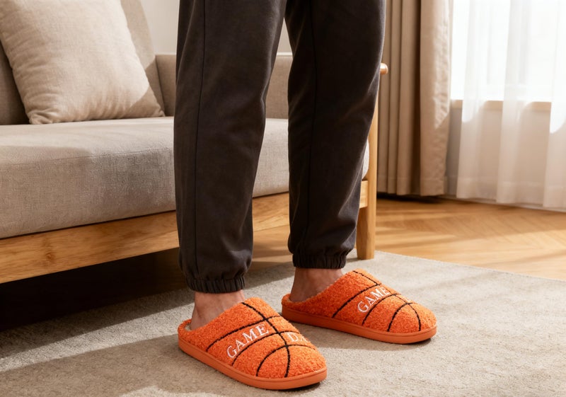 INMINPIN Women Men Ball Sports Slippers Soft Curly Plush House Shoes Cozy Bedroom Slippers Indoor Outdoor with Non Slip Sole for Sports Fan, Basketball Orange 5-6 Women/3-4 Men - Image 3