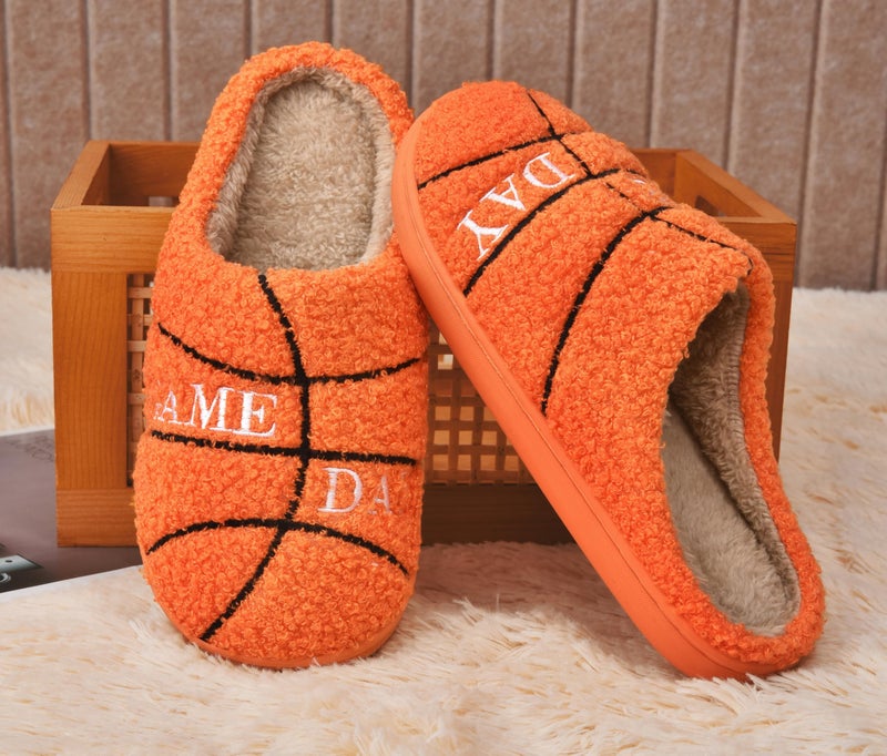 INMINPIN Women Men Ball Sports Slippers Soft Curly Plush House Shoes Cozy Bedroom Slippers Indoor Outdoor with Non Slip Sole for Sports Fan, Basketball Orange 5-6 Women/3-4 Men - Image 4