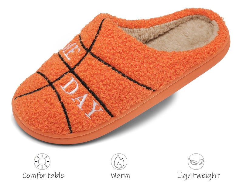 INMINPIN Women Men Ball Sports Slippers Soft Curly Plush House Shoes Cozy Bedroom Slippers Indoor Outdoor with Non Slip Sole for Sports Fan, Basketball Orange 5-6 Women/3-4 Men - Image 5