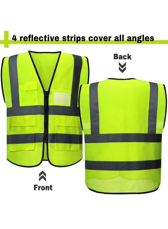 JenPen 10 Pieces Reflective Safety Vests with Pockets and Zipper, High Visibility Mesh Construction Vest for Men Women(XL,Green) - Image 3
