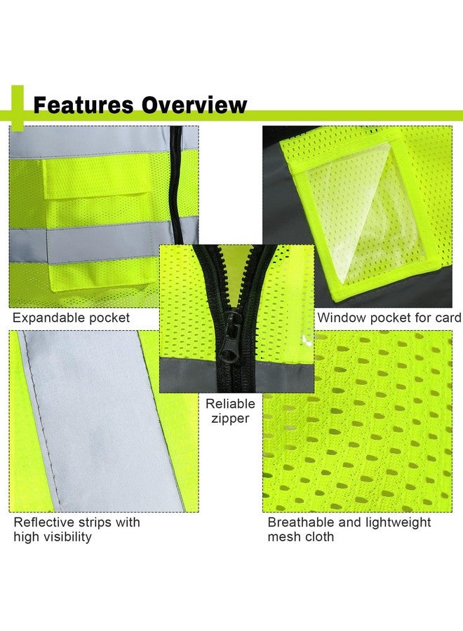 JenPen 10 Pieces Reflective Safety Vests with Pockets and Zipper, High Visibility Mesh Construction Vest for Men Women(XL,Green) - Image 2