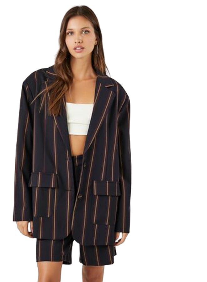 FOREVER 21 سترة مخططة واحدة الصدر  - Image 1