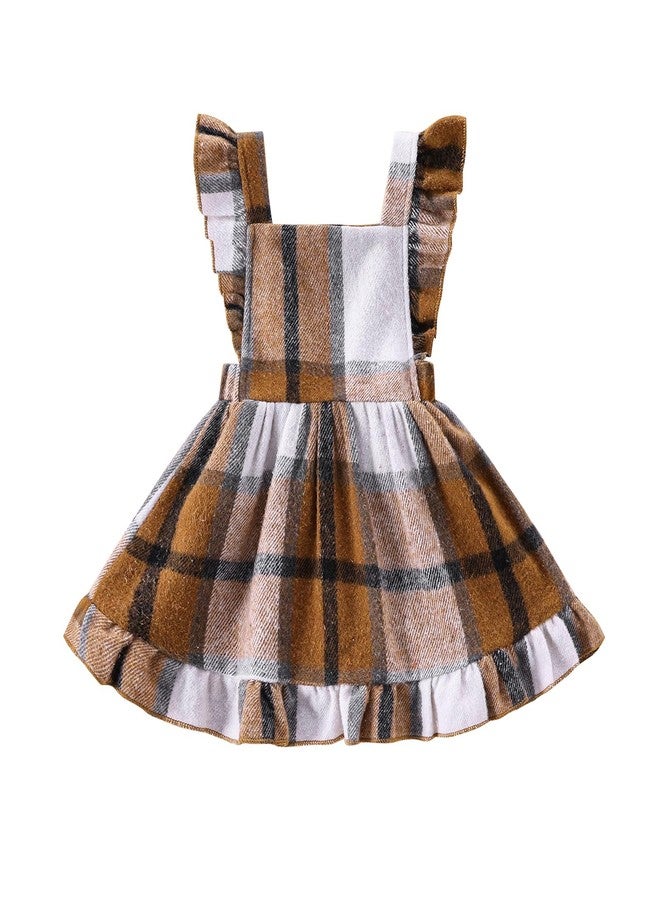 Douhoow Baby Girls' Dresses Fly Sleeve Plaid Baby Dress Flannel Overall Skirt Dress Fall Winter Festival Outfits (Brown, 6-12 Months) - Image 1