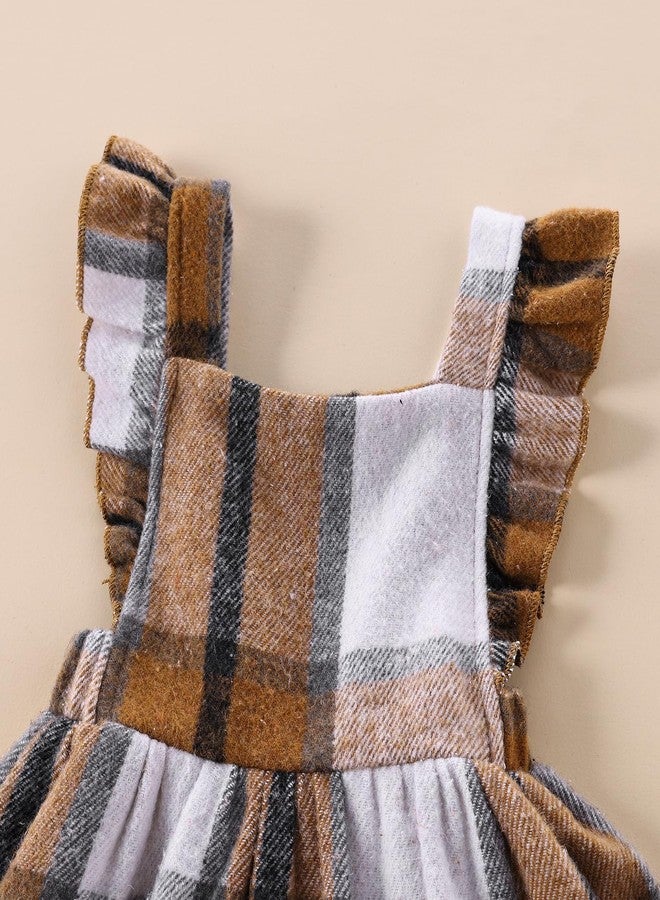 Douhoow Baby Girls' Dresses Fly Sleeve Plaid Baby Dress Flannel Overall Skirt Dress Fall Winter Festival Outfits (Brown, 6-12 Months) - Image 4