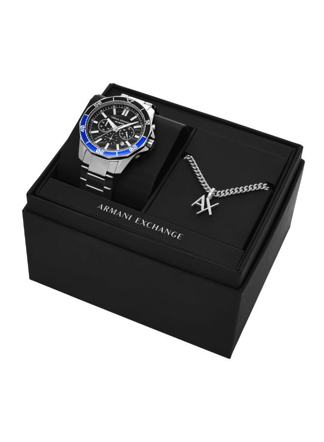 ارماني اكسشينج Men Stainless Steel Chronograph Wrist Watch AX7166SET with A Matching Silver-Tone Necklace - Image 2