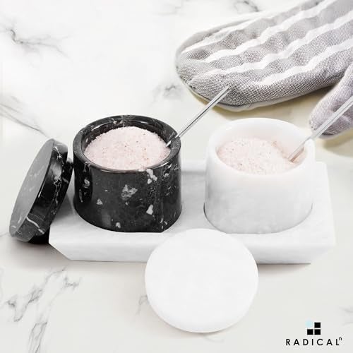 Radicaln Marble Salt Cellar with Lid and Tray 3 Inch Black White Handmade Salt Dish For Kitchen Countertop Ideal Set of 2 Seasoning Jars Table Salt Container For Table - Image 3