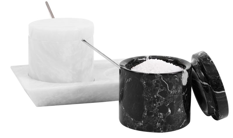 Radicaln Marble Salt Cellar with Lid and Tray 3 Inch Black White Handmade Salt Dish For Kitchen Countertop Ideal Set of 2 Seasoning Jars Table Salt Container For Table - Image 2