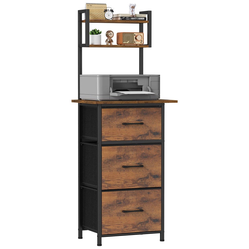 Snughome 3 Drawer Tall File Cabinet with 19.7'' Extended Desktop, 3-Tier Filing Cabinet for Home Office 51.6''H Vertical File Cabinet Printer Stand with Drawers, Fits A4/Letter/Legal,Rustic Brown - Image 1