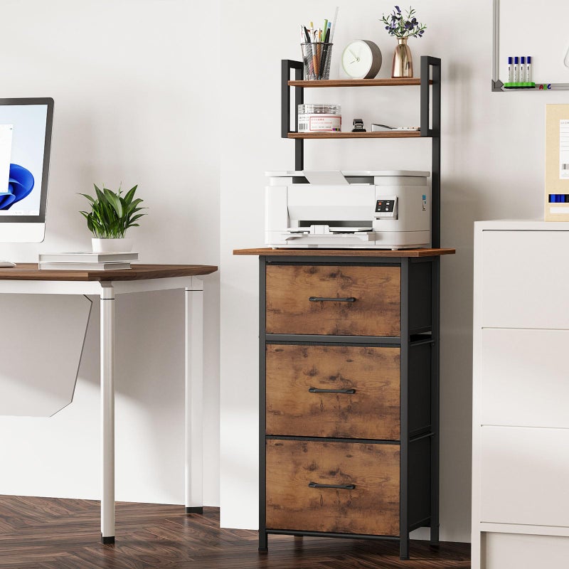 Snughome 3 Drawer Tall File Cabinet with 19.7'' Extended Desktop, 3-Tier Filing Cabinet for Home Office 51.6''H Vertical File Cabinet Printer Stand with Drawers, Fits A4/Letter/Legal,Rustic Brown - Image 2