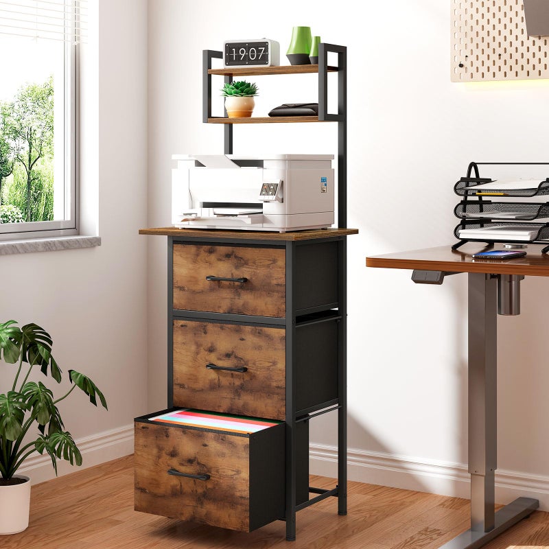 Snughome 3 Drawer Tall File Cabinet with 19.7'' Extended Desktop, 3-Tier Filing Cabinet for Home Office 51.6''H Vertical File Cabinet Printer Stand with Drawers, Fits A4/Letter/Legal,Rustic Brown - Image 5