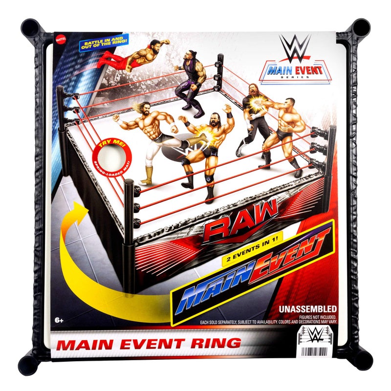 WWE Mattel WWE Superstar Ring with Labels - Main Event & RAW, Spring-Loaded Ring Mat & Pro Tension Elastic Rope - Image 4