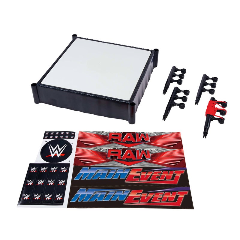 WWE Mattel WWE Superstar Ring with Labels - Main Event & RAW, Spring-Loaded Ring Mat & Pro Tension Elastic Rope - Image 1