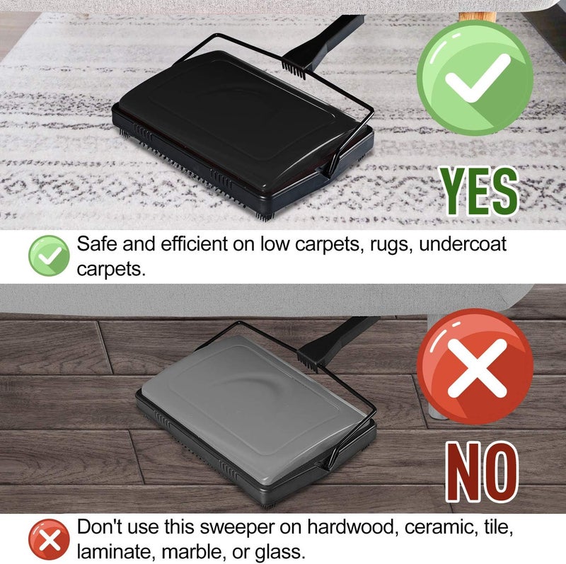 YOCADA Carpet Sweeper Cleaner for Home Office Low Carpets Rugs Undercoat Carpets Pet Hair Dust Scraps Paper Small Rubbish Cleaning with a Brush Black - Image 3