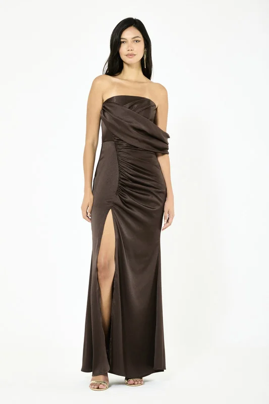 Iyra Asymmetric Ruched Drape Slit Gown