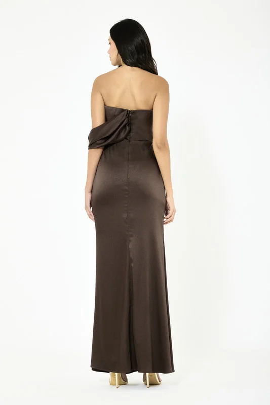 Iyra  Asymmetric Ruched Drape Slit Gown for Women | Best Price UAE