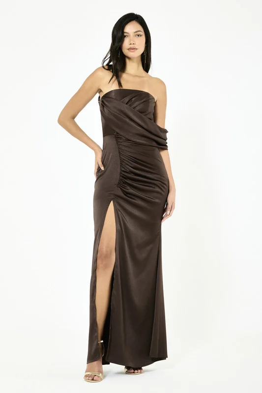 Iyra  Asymmetric Ruched Drape Slit Gown for Women | Best Price UAE