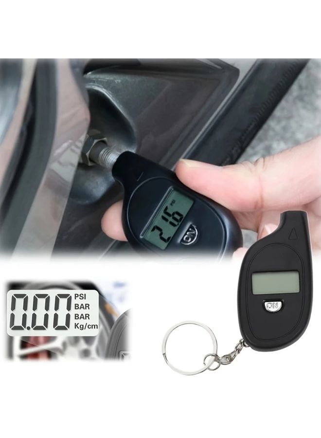 Mini Digital Tire Pressure Gauge Black LCD Display Keychain Essential Auto Motorcycle Accessory - Image 1
