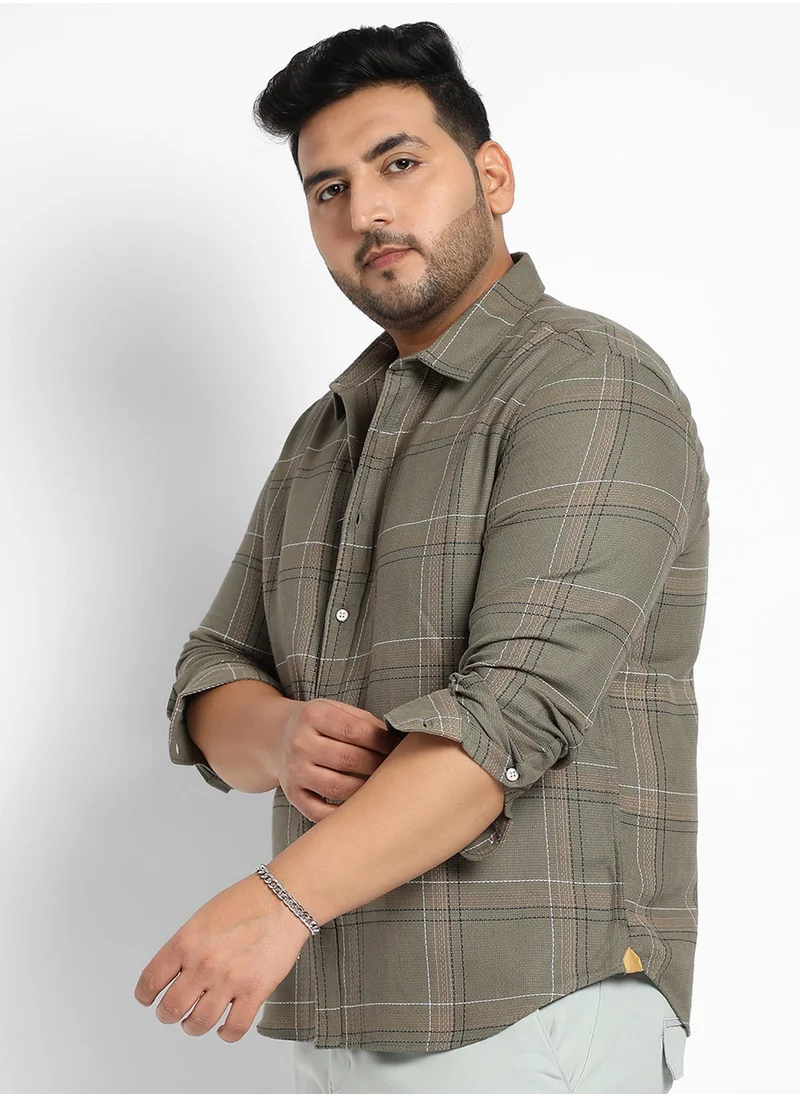 Instafab Plus Instafab Plus Men's Olive Green Maxi Tartan Plaid Shirt For Casual Wear | Spread Collar | Long Sleeve | Button Closure | Cotton Shirt Crafted With Comfort Fit For Everyday Wear