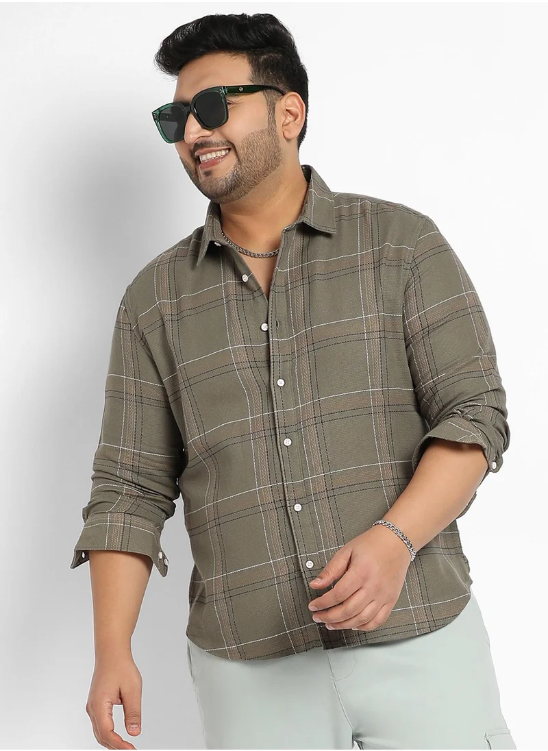 Instafab Plus Instafab Plus Men's Olive Green Maxi Tartan Plaid Shirt For Casual Wear | Spread Collar | Long Sleeve | Button Closure | Cotton Shirt Crafted With Comfort Fit For Everyday Wear