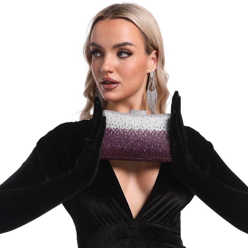 Boutique De FGG حقائب مسائية نسائية بتدرج اللون الأرجواني من بوتيك دي FGG، حقيبة كلاش مرصعة بالأحجار الكريمة لحفلات العشاء، حقائب يد مسائية فاخرة - Image 3