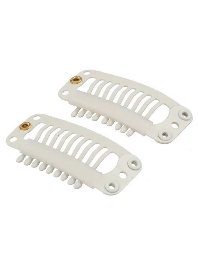 SWACC 100 Pcs U Shape Metailic Snap Clips Ins For Hair Extension Hairpiece Diy Snap-Comb Wig Clips With Rubber (White Beige, 9-Teeth 6 Holes) - Image 2