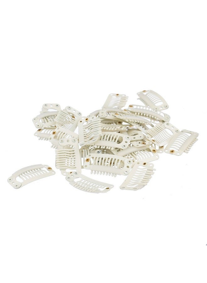 SWACC 100 Pcs U Shape Metailic Snap Clips Ins For Hair Extension Hairpiece Diy Snap-Comb Wig Clips With Rubber (White Beige, 9-Teeth 6 Holes) - Image 3