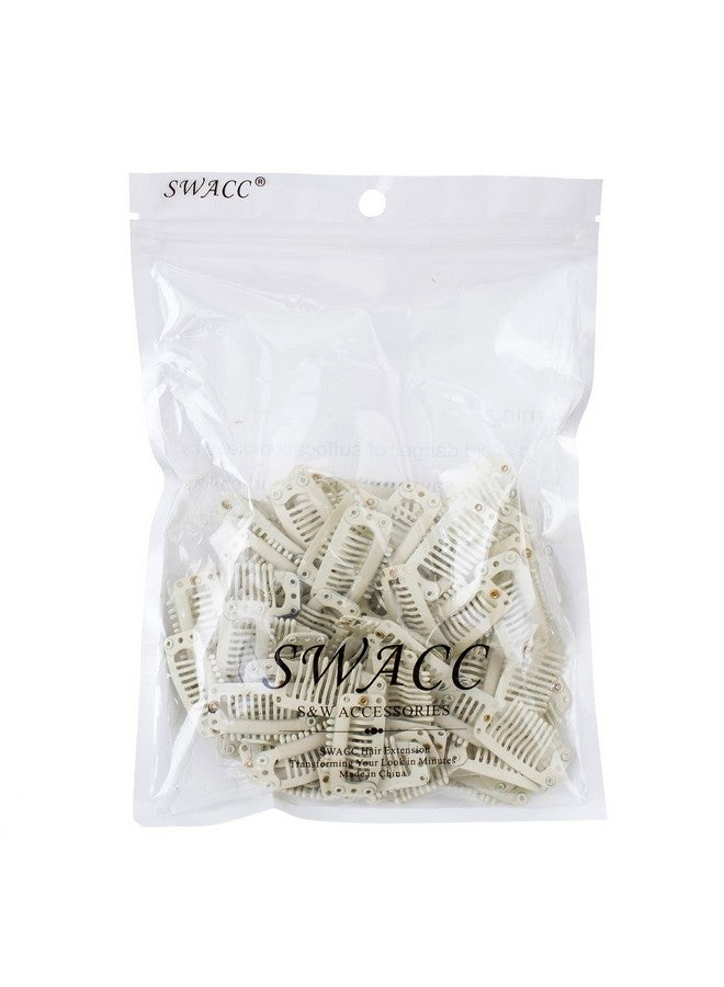 SWACC 100 Pcs U Shape Metailic Snap Clips Ins For Hair Extension Hairpiece Diy Snap-Comb Wig Clips With Rubber (White Beige, 9-Teeth 6 Holes) - Image 5
