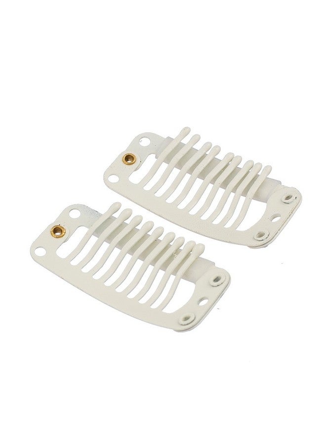 SWACC 100 Pcs U Shape Metailic Snap Clips Ins For Hair Extension Hairpiece Diy Snap-Comb Wig Clips With Rubber (White Beige, 9-Teeth 6 Holes) - Image 4