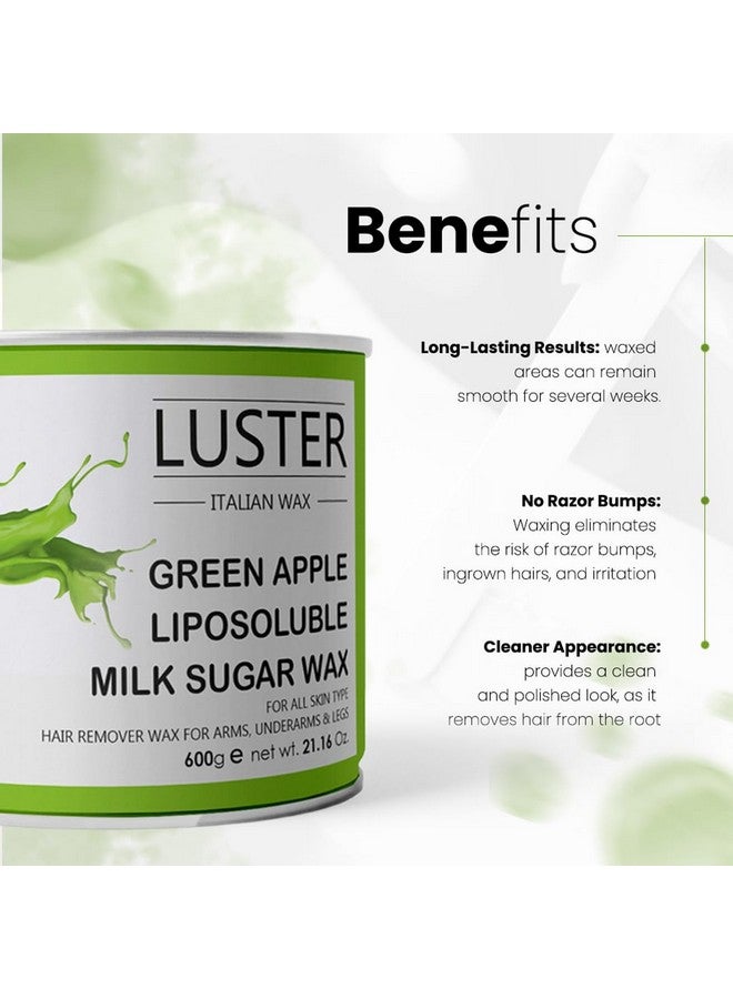 LUSTER Green Apple Hair Removal Wax | Hair Removal Hot Wax For All Types Of Skin | Wax For Extra Soothing | Wax For Women & Men | Hair Removing Body Wax | Face And Eyebrow (Paraben & Sulfate Free) - 600G - Image 2