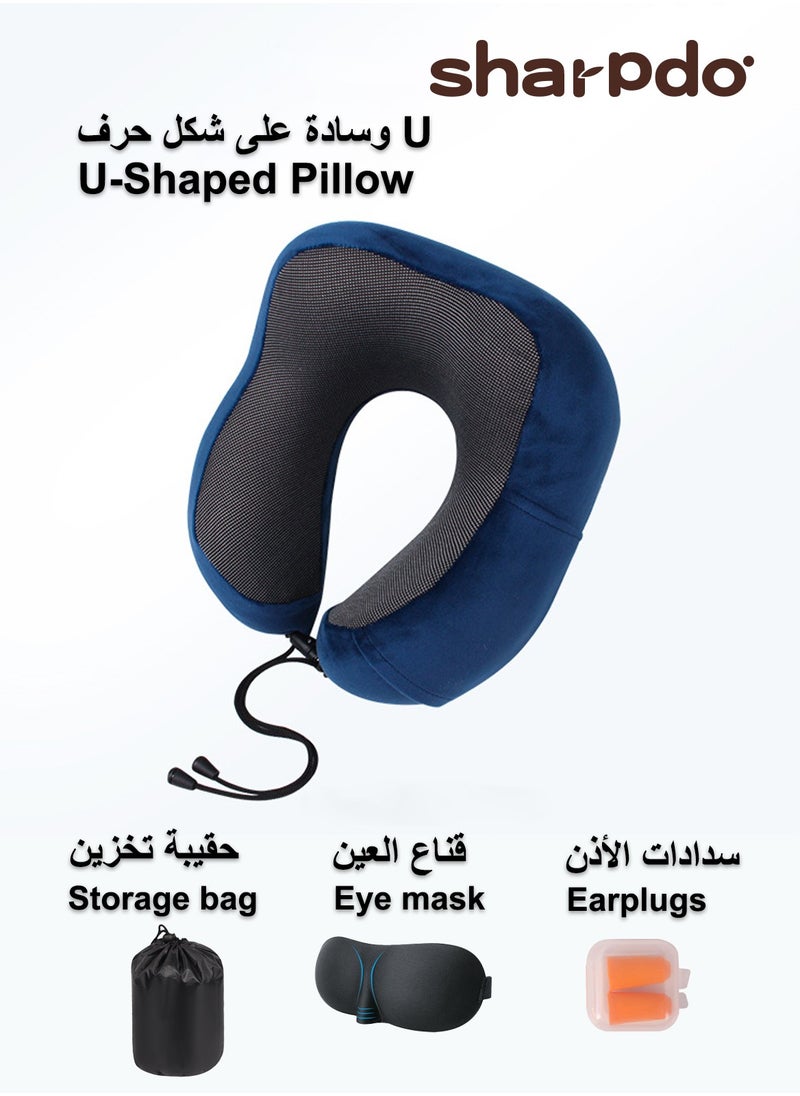 Sharpdo - U-shaped Pillow,Travel Pillow Set Memory Foam U-Neck Pillow Travel Accessories Airplane Travel Kit with 3D Contoured Eye Mask, Earplugs and Storage Bag - Image 1
