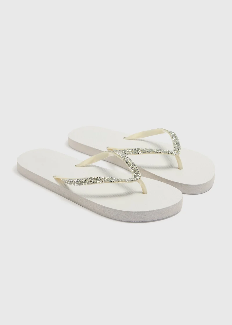 ماتلان White Diamante Flip Flops