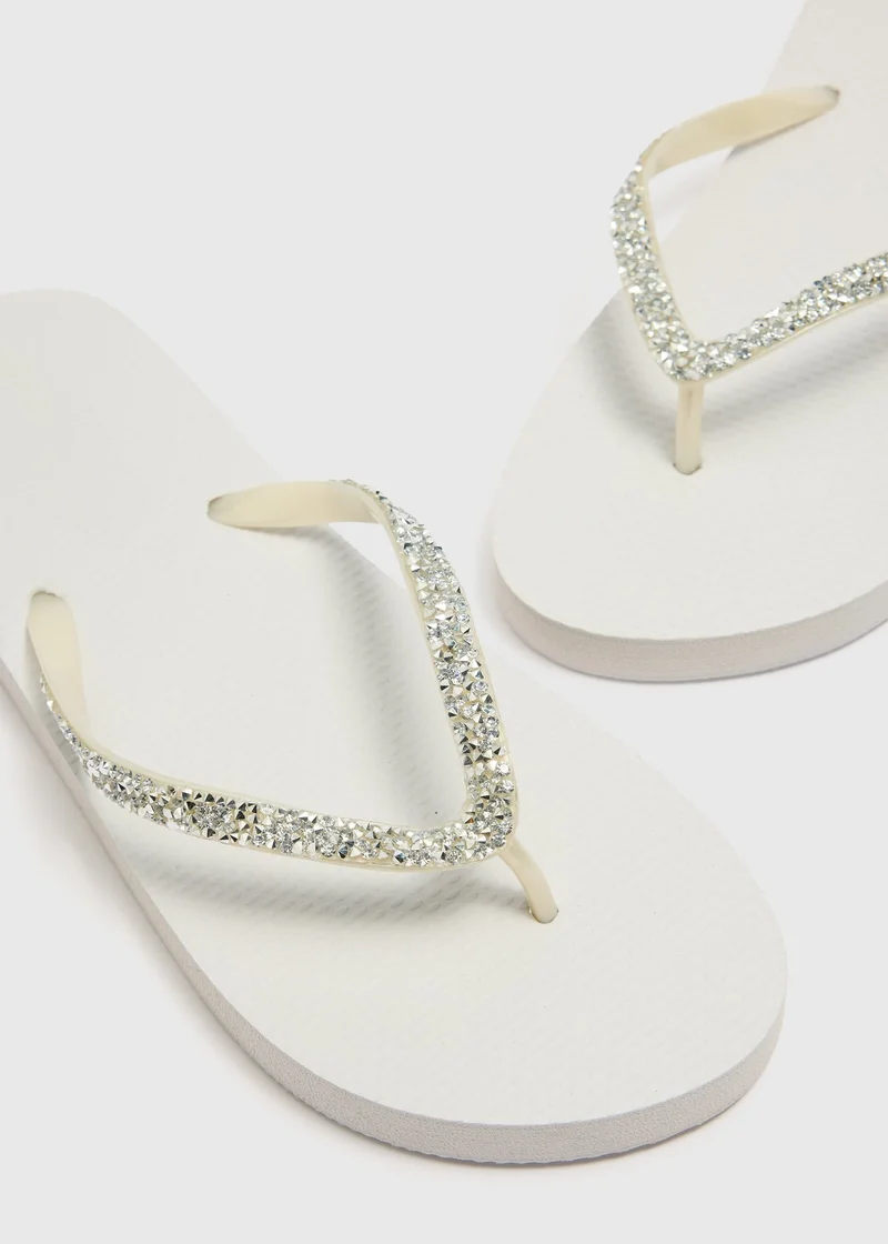 ماتلان White Diamante Flip Flops