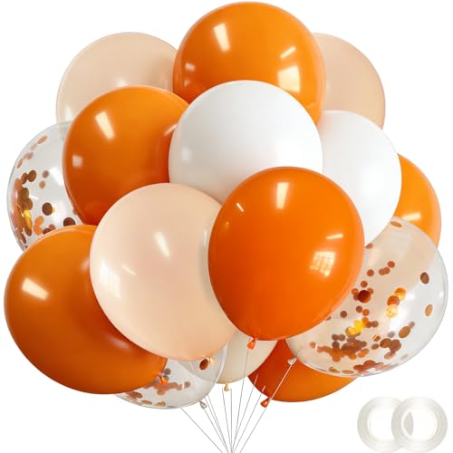 ANSOMO Orange Latex Balloons Party Decorations 12 Inch 50 Pcs White Matte Burnt Pastel Confetti Orange Balloons Ribbons Wedding Birthday Bridal Baby Shower Graduation Bachelorette Dcor Supplies - Image 1