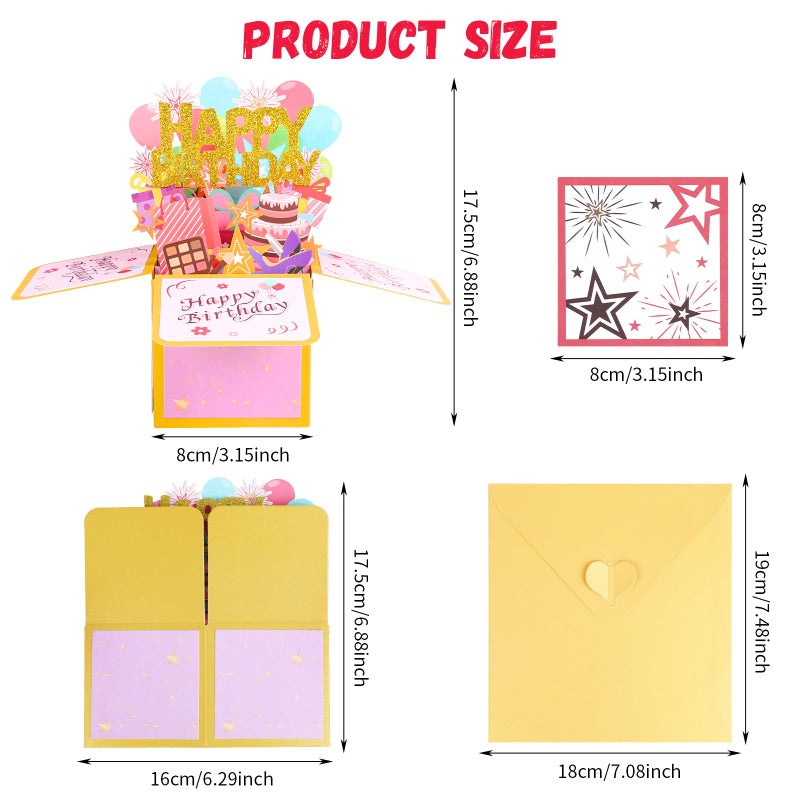 STEFORD Happy Birthday Pop Up Card, Sweet 3D Birthday Gift Box with Envelope for Adults and Kids Unique Handmade Foldable Greeting Cards Special Gifts for Daughter Son Mom Dad Friend - Image 3