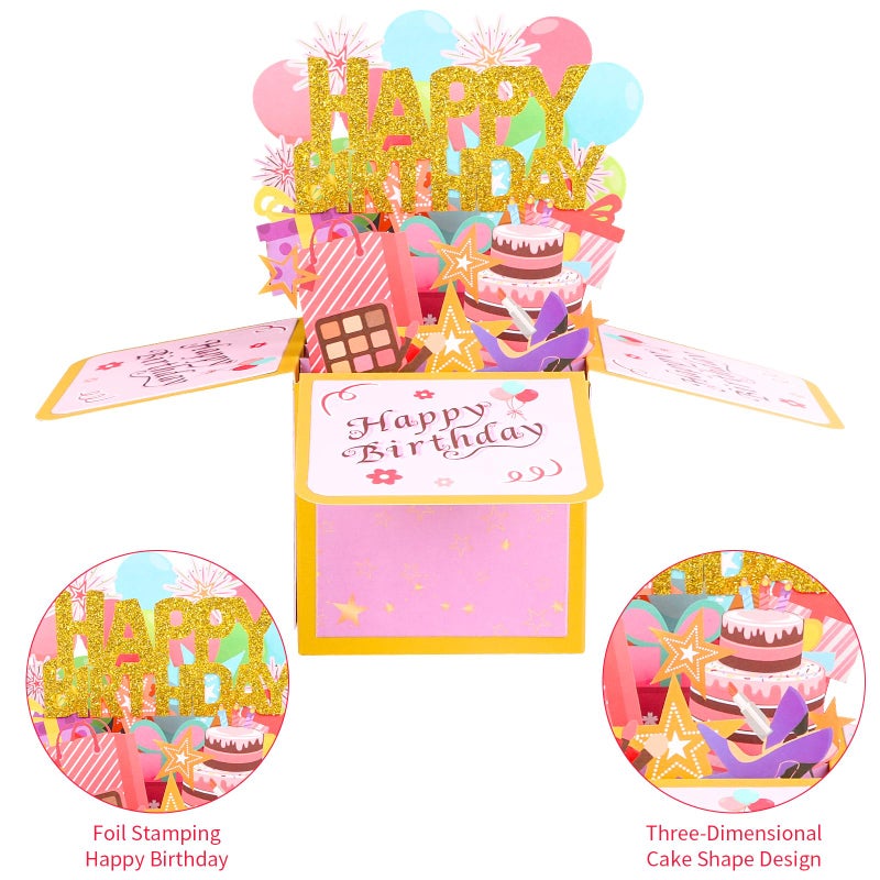 STEFORD Happy Birthday Pop Up Card, Sweet 3D Birthday Gift Box with Envelope for Adults and Kids Unique Handmade Foldable Greeting Cards Special Gifts for Daughter Son Mom Dad Friend - Image 4