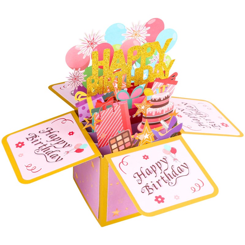 STEFORD Happy Birthday Pop Up Card, Sweet 3D Birthday Gift Box with Envelope for Adults and Kids Unique Handmade Foldable Greeting Cards Special Gifts for Daughter Son Mom Dad Friend - Image 1