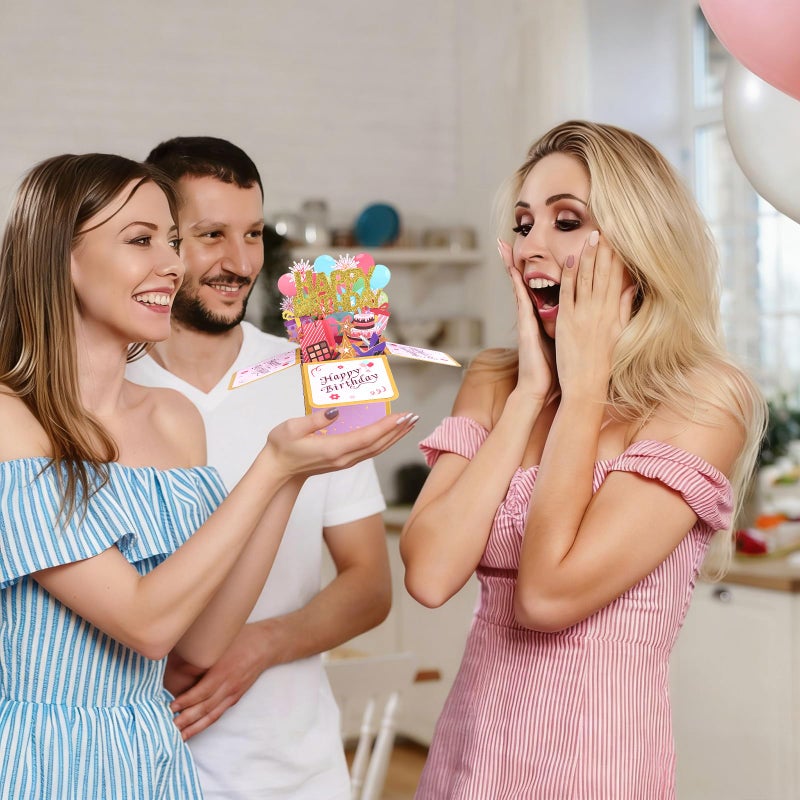 STEFORD Happy Birthday Pop Up Card, Sweet 3D Birthday Gift Box with Envelope for Adults and Kids Unique Handmade Foldable Greeting Cards Special Gifts for Daughter Son Mom Dad Friend - Image 5