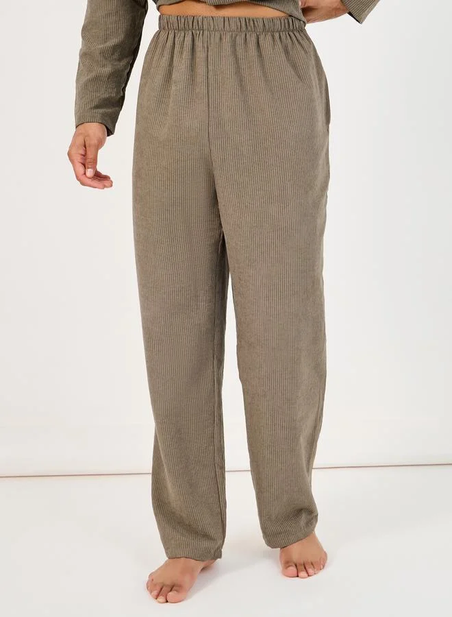 Styli Textured Woven Striped Long Sleeve Shirt & Pyjama Set